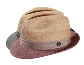 Strohhut Trilby aus Raffia mit Stoffrand in Natur/Bordeaux und Natur/Navy