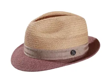 Strohhut Trilby aus Raffia mit Stoffrand in Natur/Bordeaux und Natur/Navy