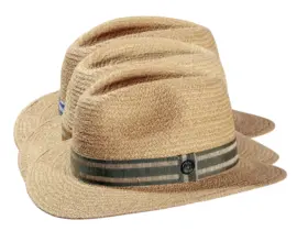 Strohhut Fedora aus Raffia mit gestreiftem Leinenband