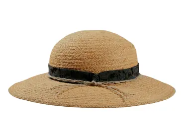 Damenhut Cloche aus Raffia mit breitem Rand und Stoffband