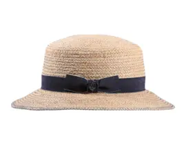 Damen Sommerhut Cloche aus Raffia mit Leinenband und Knopf