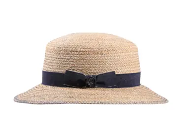 Damen Sommerhut Cloche aus Raffia mit Leinenband und Knopf