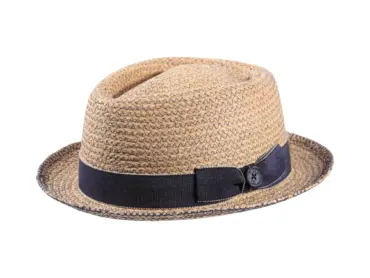 Raffia Sommerhut in Diamantform mit jeansblauem Hutband