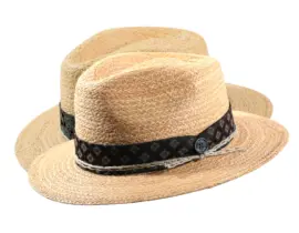 Fedora Strohhut aus Hanf in Gold mit Rebsband