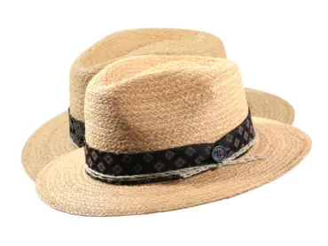 Fedora Strohhut aus Hanf in Gold mit Rebsband