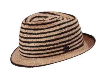 Strohhut Trilby aus Raffia mit farbigen Borten in Schwarz, Altrosa oder Olivegrün