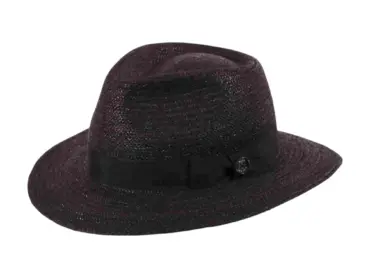 Sommerhut Fedora City Raffia fein schwarz mit schwarzem Hutband