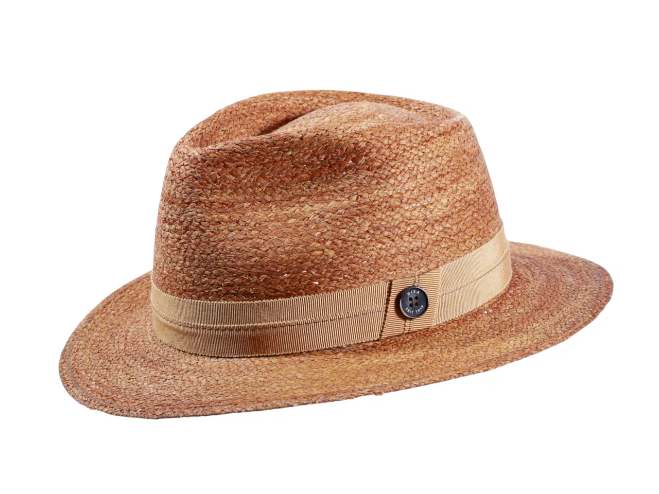 Fedora Sommerhut aus Raffia in Nougat mit Senfband