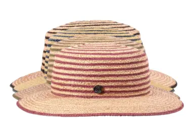 Damenhut Cloche aus Raffia mit zweifarbigen Streifen