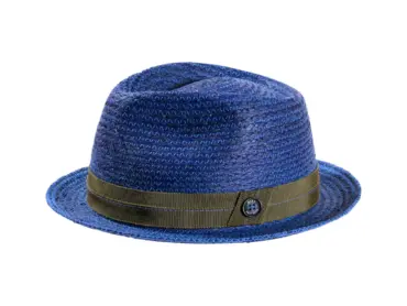 Strohhut Player aus Raffia in Nougat mit Senfgarnitur, Jeans mit Olivgarnitur, Weiß mit blauer Garnitur