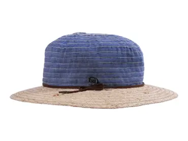 Sommerhut Cloche faltbar aus Raffia in Natur/Marine mit Kordel