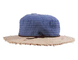 Sommerhut Cloche faltbar aus Raffia in Natur/Marine mit Kordel