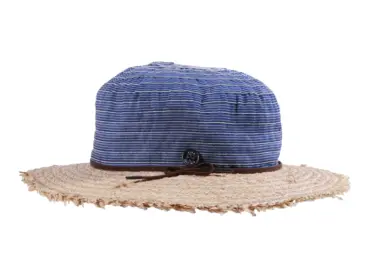 Sommerhut Cloche faltbar aus Raffia in Natur/Marine mit Kordel