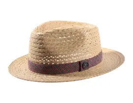Luftiger Sommerhut Fedora aus Naturstroh mit farbigem Hutband