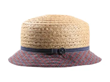 Sommerhut Bucket aus Stroh mit Stoffrand in Rot