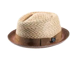Strohhut Fedora mit luftiger Krone und farbigem Textil-Hutband mit Risa-Knopf