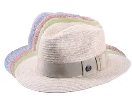 Fedora Sommerhut aus Leinen in Beige, Rubin, Blau und Grün