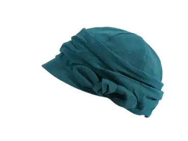 Ballonmütze aus Leinen für Damen und Mädchen in Schwarz meliert oder Petrol mit Schleifendetail