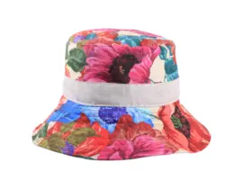 Stoffhut mit Blumenprint und Leinenband in Rot