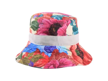 Stoffhut mit Blumenprint und Leinenband in Rot