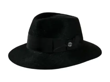 Fedora City Haarfilzhut in Schwarz mit breiter Krempe und schwarzem Hutband, handgefertigt in der Schweiz.