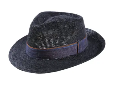 Sommerhut Fedora Raffia gehäkelt Schwarz Petrol Jeansband
