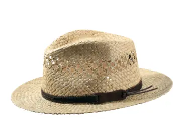 Freizeit Hut Bowens aus Stroh mit braunem Lederband.