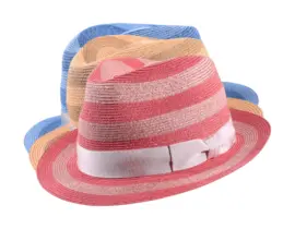 Sommerhut Trilby Blockstreifen aus Hanf und Viskose in Camel, Rosa oder Jeans