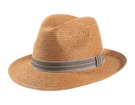 Sommerhut Fedora Raffia Camel mit Leinenband