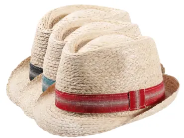 Strohhut Trilby Raffia mit Leinenband in Schwarz, Rot oder Petrol