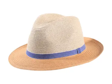 Zweifarbiger Fedora Sommerhut Paper Jeansband Schwarz Natur Tabak