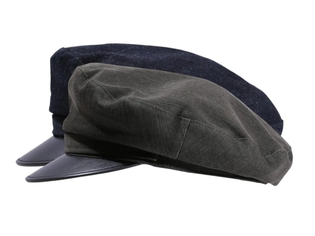Camaret Cap aus Baumwolle mit Kunstlederschirm in Navy und Olive