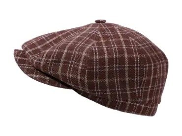 Paperboy Mütze mit Steg aus 100% Leinen im braunen Karomuster