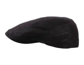 Schwarze Schiebermütze mit Fischgratgewebe aus 100% Leinen