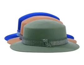 Cloche Damenhut Wollfilz mit Pied de Poule Mohairband – Risa Handarbeit Schweiz