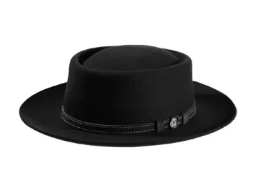 Fedora Wollfilz schwarz mit schmaler Krempe, Handarbeit Schweiz
