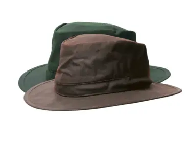 : Gewachster Regenhut aus 100 % Baumwolle in Dunkelbraun und Olive, wasserabweisend