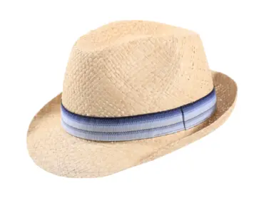 Kinderhut Trilby Raffia mit gestreiftem Leinenhutband