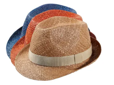 Kinderhut Trilby Raffia Color in Mittelbeige, Orange und Jeansblau