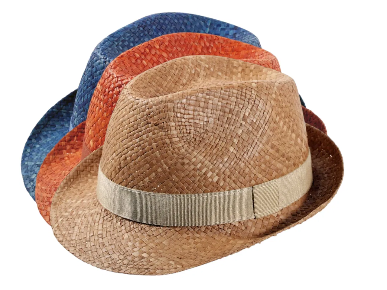 Kinderhut Trilby Raffia Color in Mittelbeige, Orange und Jeansblau