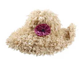 Sommerhut Cloche „Fringed“ aus Raffia mit pinker Rosette