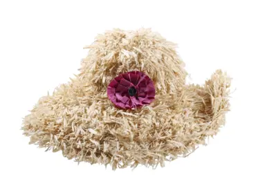 Sommerhut Cloche „Fringed“ aus Raffia mit pinker Rosette