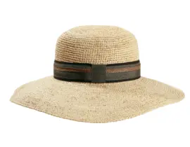 Cloche Raffia gehäkelt grob mit gestreiftem Hutband, in Natur.