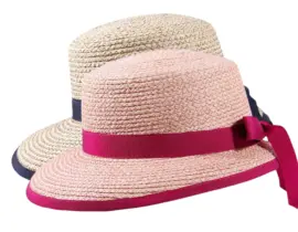 Sommerhut „Liegestuhlhut Raffia“ mit Rebsband und Schlaufe, erhältlich in Natur/Fuchsia und Natur/Navy