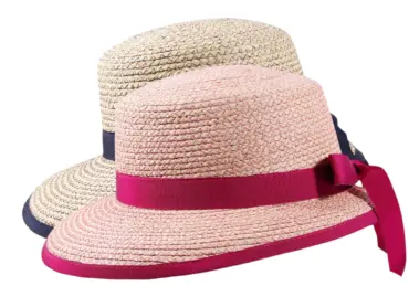Sommerhut „Liegestuhlhut Raffia“ mit Rebsband und Schlaufe, erhältlich in Natur/Fuchsia und Natur/Navy
