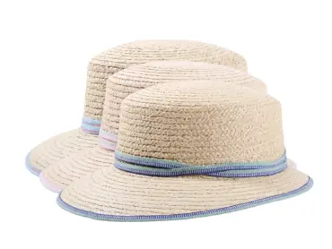 Liegestuhlhut aus Raffiastroh mit zweifarbigem Stoffband