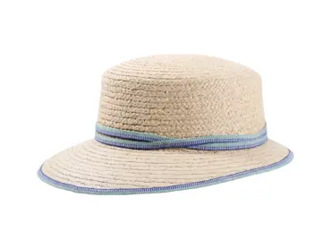 Liegestuhlhut aus Raffiastroh mit zweifarbigem Stoffband