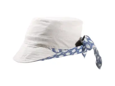 Damen Sommerhut Cloche mit Masche in écru/jeans aus Leinen und Baumwolle.