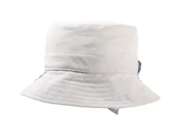 Damen Sommerhut Cloche mit Masche in écru/jeans aus Leinen und Baumwolle.