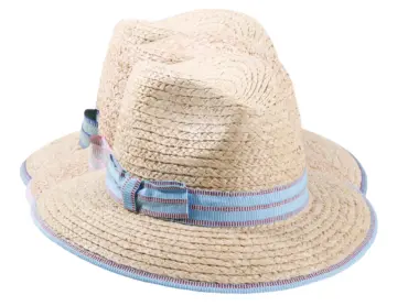 Sommerhut Fedora aus Raffia mit rosa, roter oder blauer Garnitur